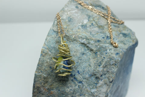 Wire Wrapped Yellow Blue Marble Lantern Necklace