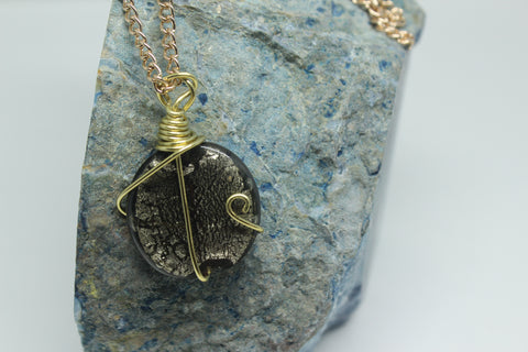 Wire Wrapped Black Mexican Glass Necklace