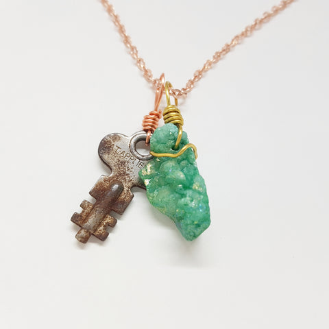 Green Druzy Antique Key