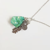 Green Druzy Antique Key 02